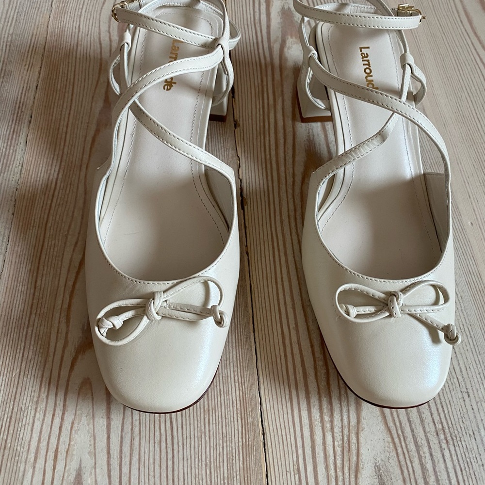 Larroude Mary Sandal in Ivory Calf Leather -Brand new never been worn